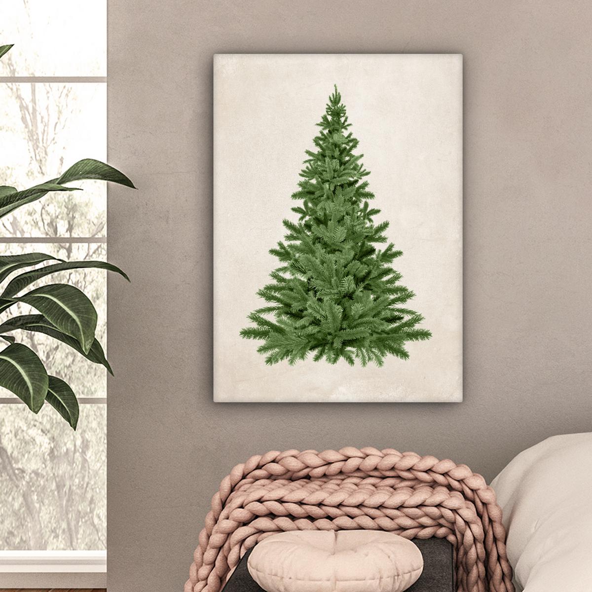 LEINWANDBILD Weihnachtsbaum - Grün - Weihnachten - Feiertage Wandbild Wohnzimmer 60x80 cm - Olivgrün, Textil (60/80cm) - MuchoWow