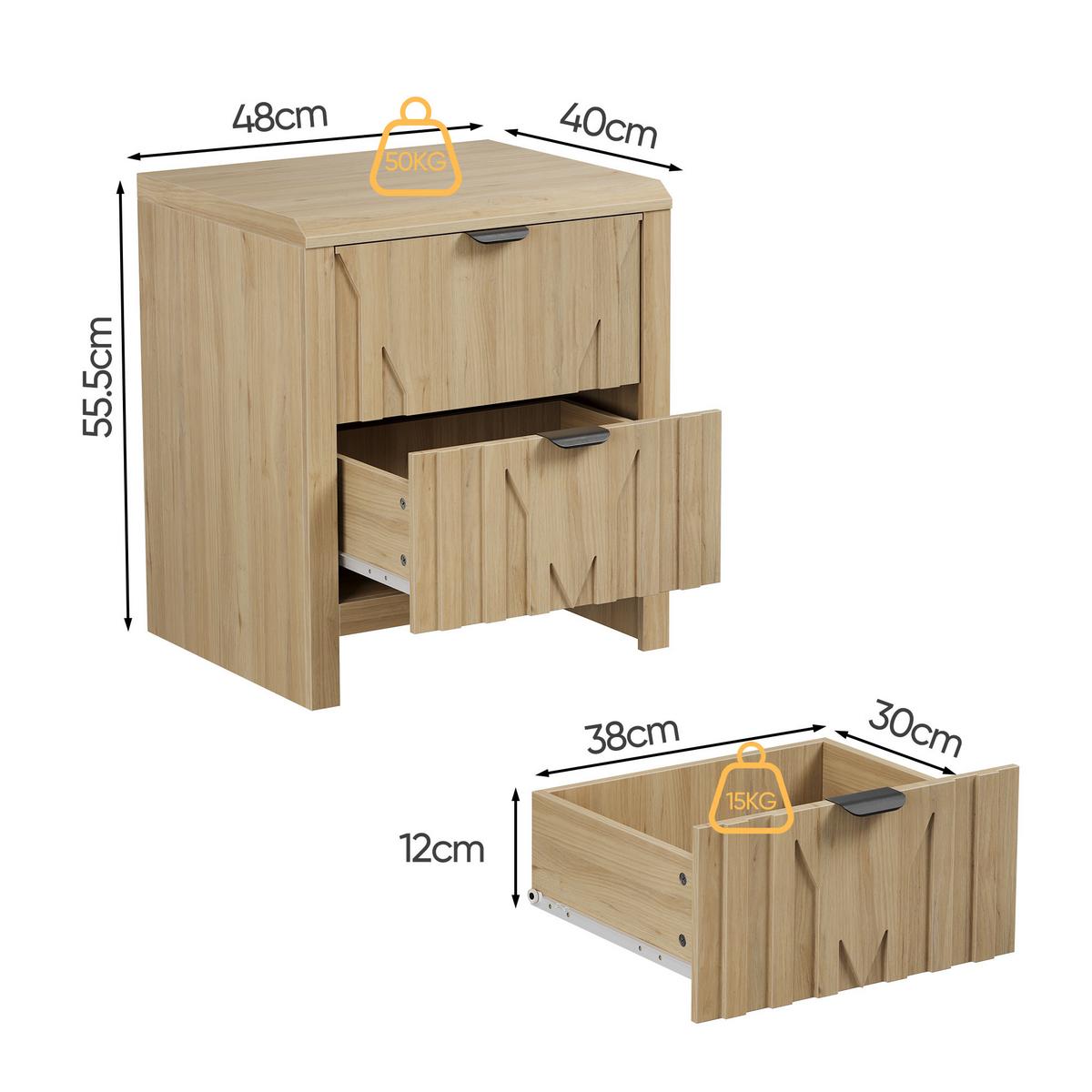 NACHTTISCH Eichenoptik mit 2 Schubladen Mid-Century Modern Metallgriffe - Eichefarben, Holzwerkstoff (48/55.5/40cm) - Urban Meuble