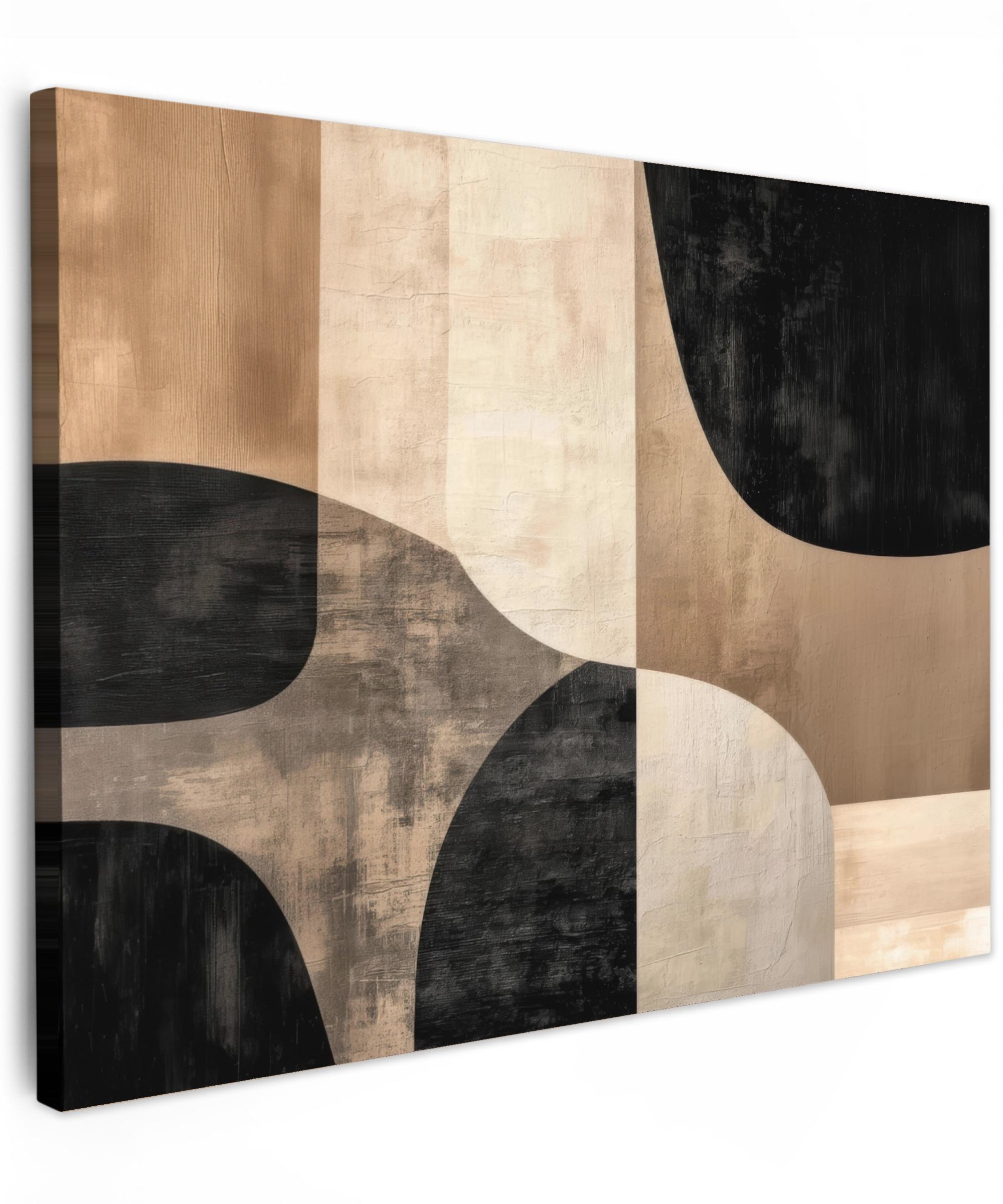 LEINWANDBILD Abstrakt - Flugzeuge - Schwarz - Rund Wandbilder 80x60 cm - Beige, Textil (80/60cm) - MuchoWow