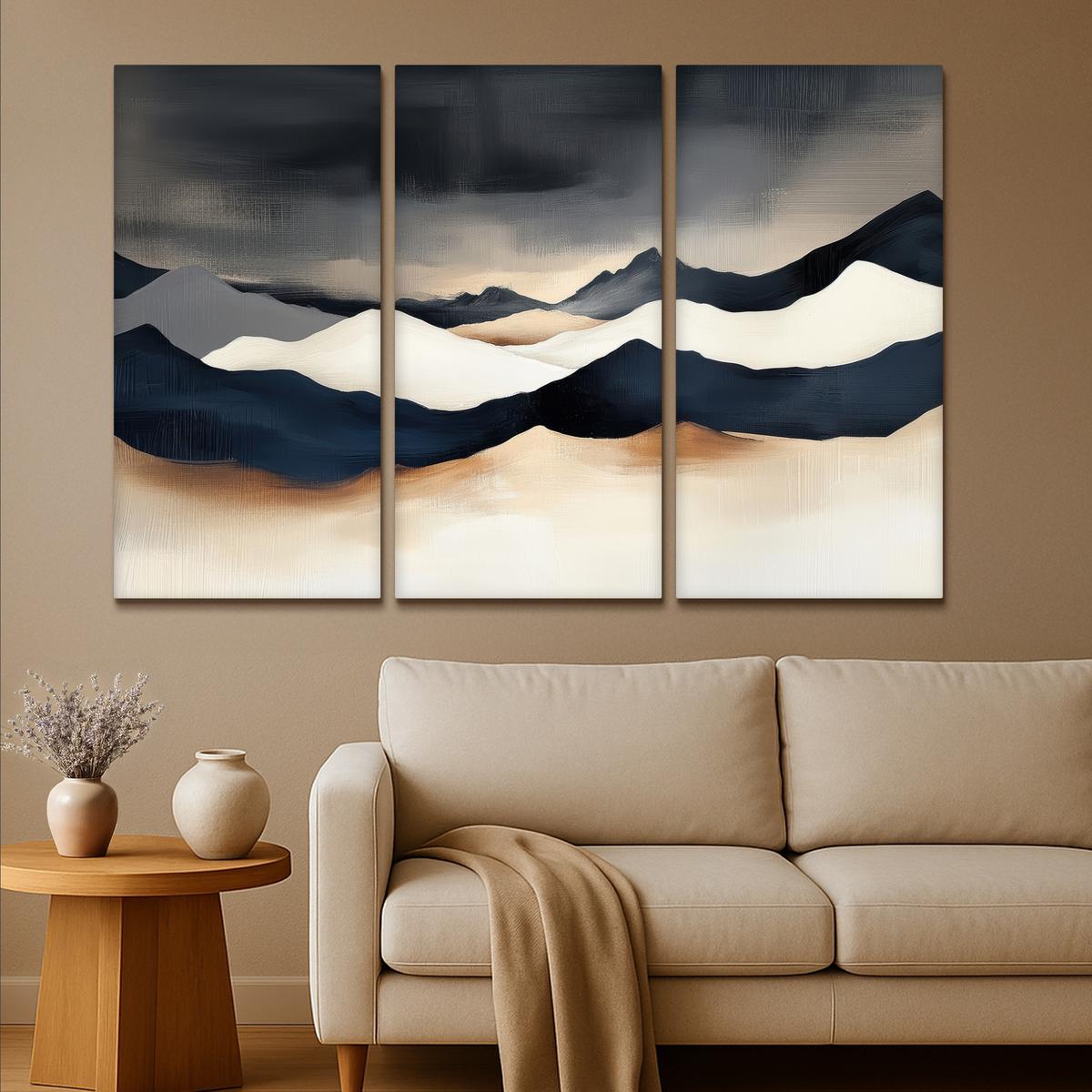 LEINWANDBILD 3er Set Landschaft - Abstrakt - Modern 150x100 cm - Dunkelblau, Textil (150/100cm) - MuchoWow