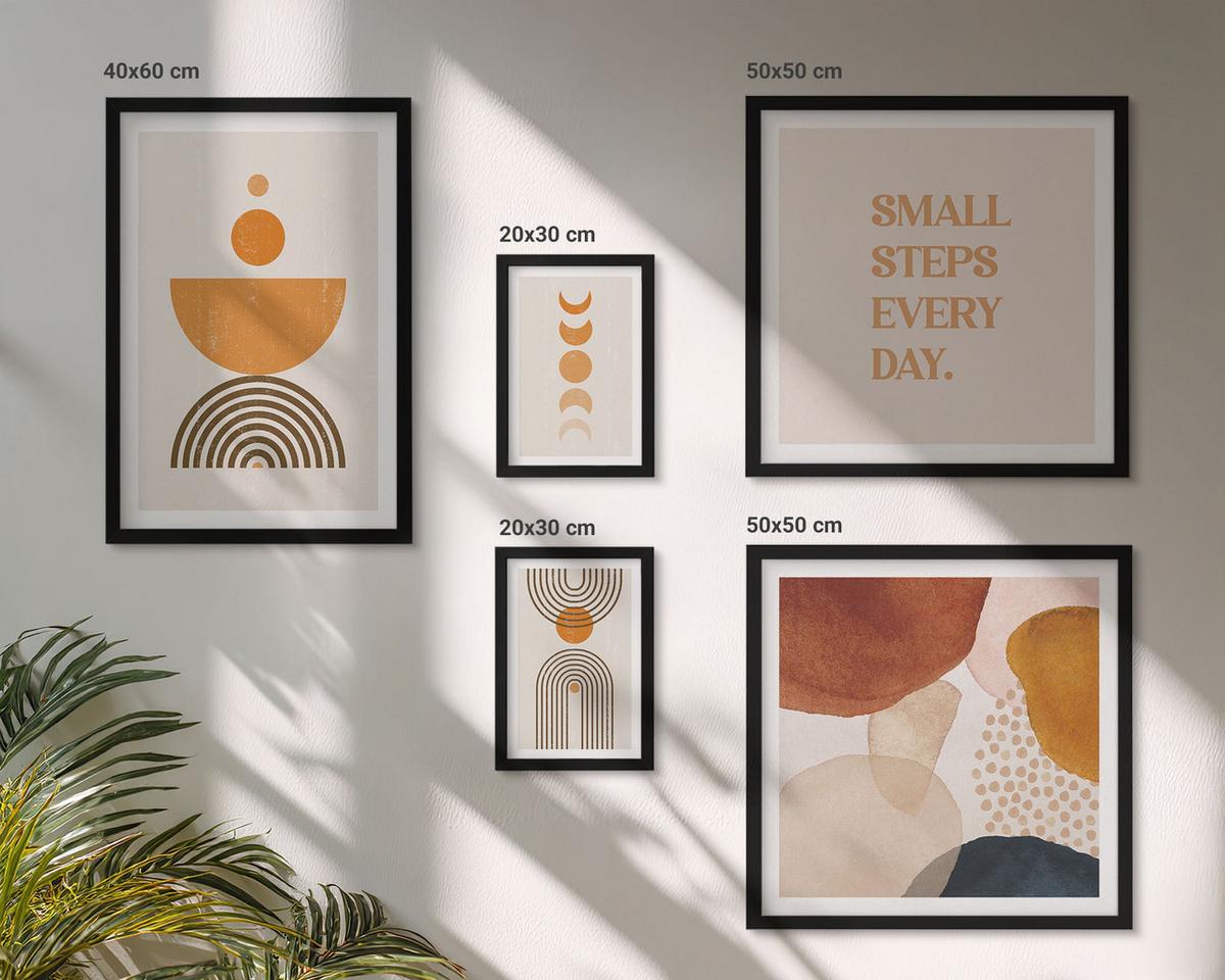 BILDER SET 5er Set - 50x50 cm & 20x30 cm & 40x60 cm Schwarzer Rahmen - Boho-minimalistische Dekorationen - Schwarz, Kunststoff (40/60cm) - TULUP