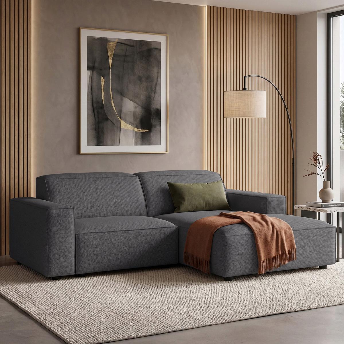 ECKSOFA Sellmo 210 cm - Dunkelgrau/Schwarz, Kunststoff/Textil (210/166cm) - Selsey