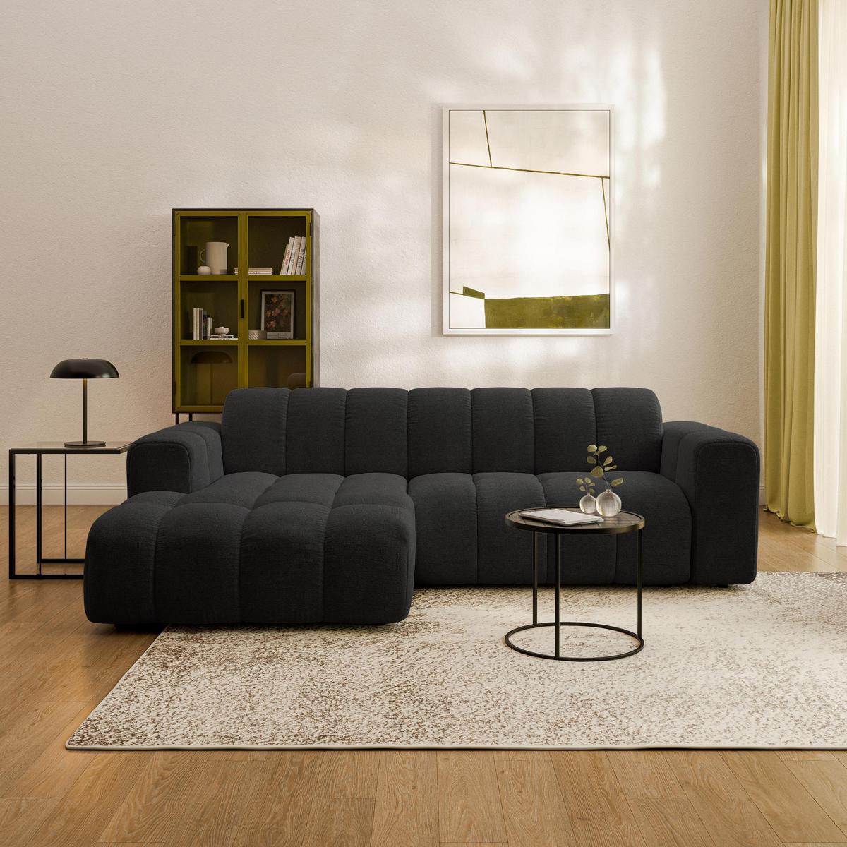 ECKSOFA TISI Schwarz Strukturstoff - Schwarz, Holz (274/165cm) - MASSENO