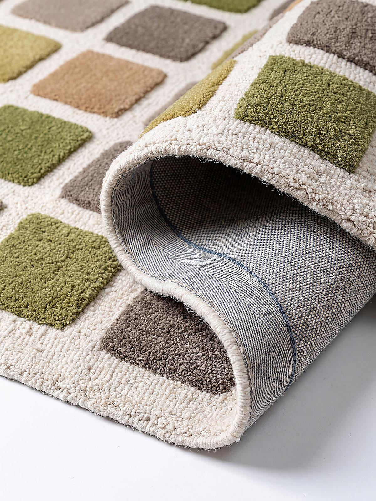 WOLLTEPPICH handgetuftet HAMPS, Quadratraster, Erdtöne-Grün, 200 x 290 cm - Grün, Textil (200/290cm) - KADIMA DESIGN