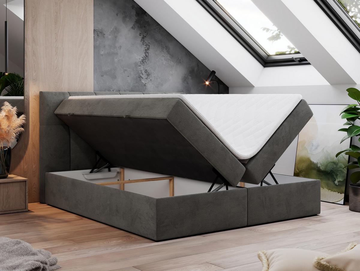 BOXBETT RICO 160/200 Dunkelgrau Velvet - H3 - Dunkelgrau, Holz/Textil (160/200cm) - MKS