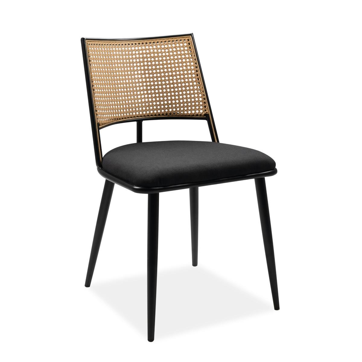 STÜHLEN (set von 4) mit natürlichem geflecht und schwarzem metallrahmen - schiller 47/48,5/79 cm - Schwarz, Metall (48.5/79/65cm) - Calicosy