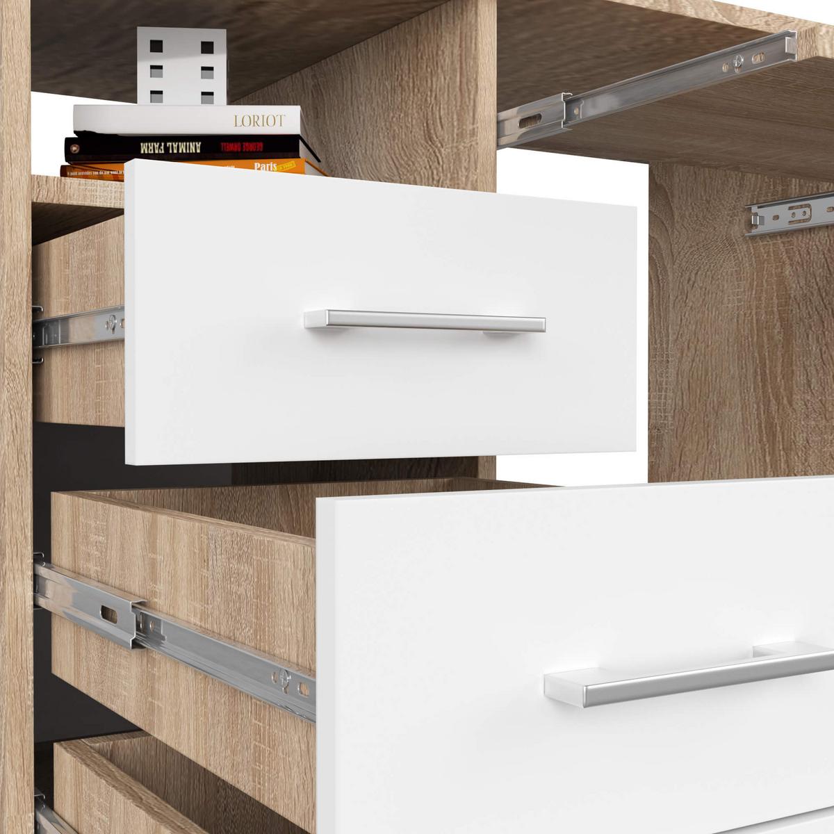SCHREIBTISCH Eiche Sonoma, Weiß 74/124/52 - Weiß, Holzwerkstoff (125/55/74cm) - RAUMHIRSCH FURNITURE