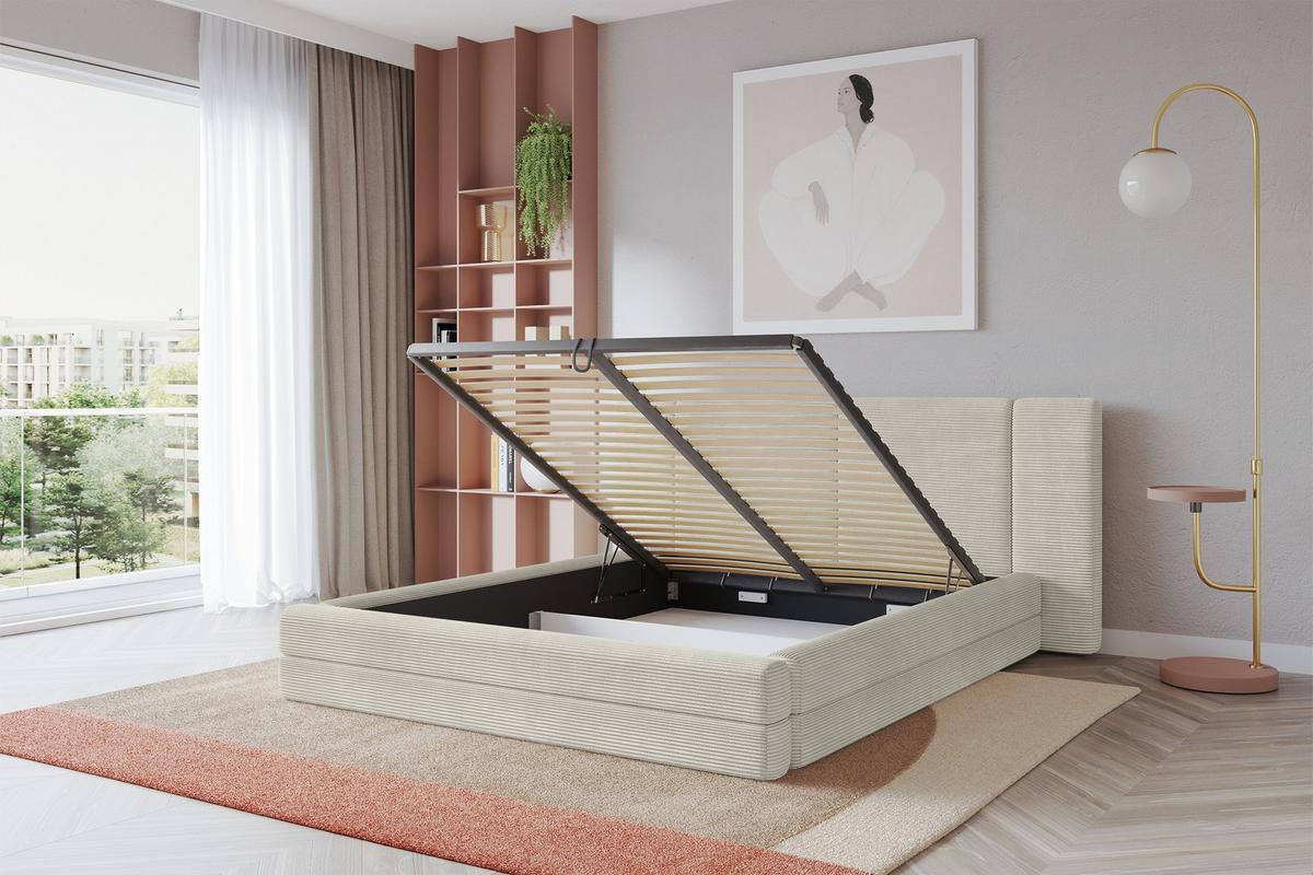 POLSTERBETT mit Bettkasten und Lattenrost, Bett mit Matratze H3/H4 - TEVO 140x200 Creme - Sahara, Holzwerkstoff/Textil (140/200cm) - ALTDECOR