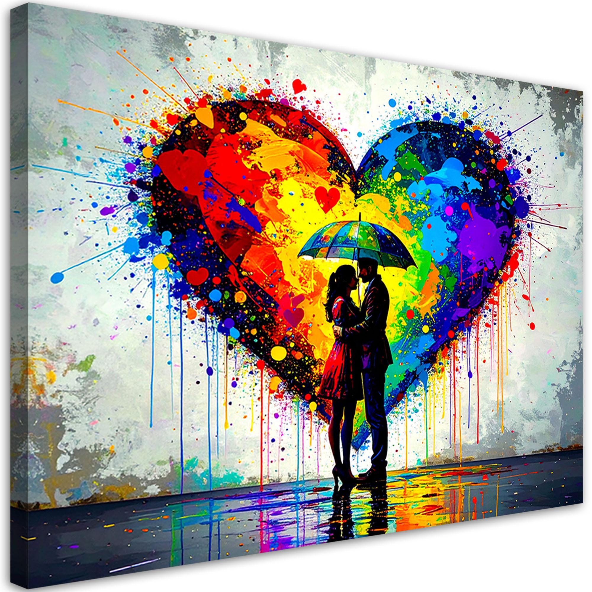 LEINWANDBILD Paar Liebe Herz Abstrakt Straßenkunst 100x70cm - Multicolor, Textil (100/70cm) - Feeby