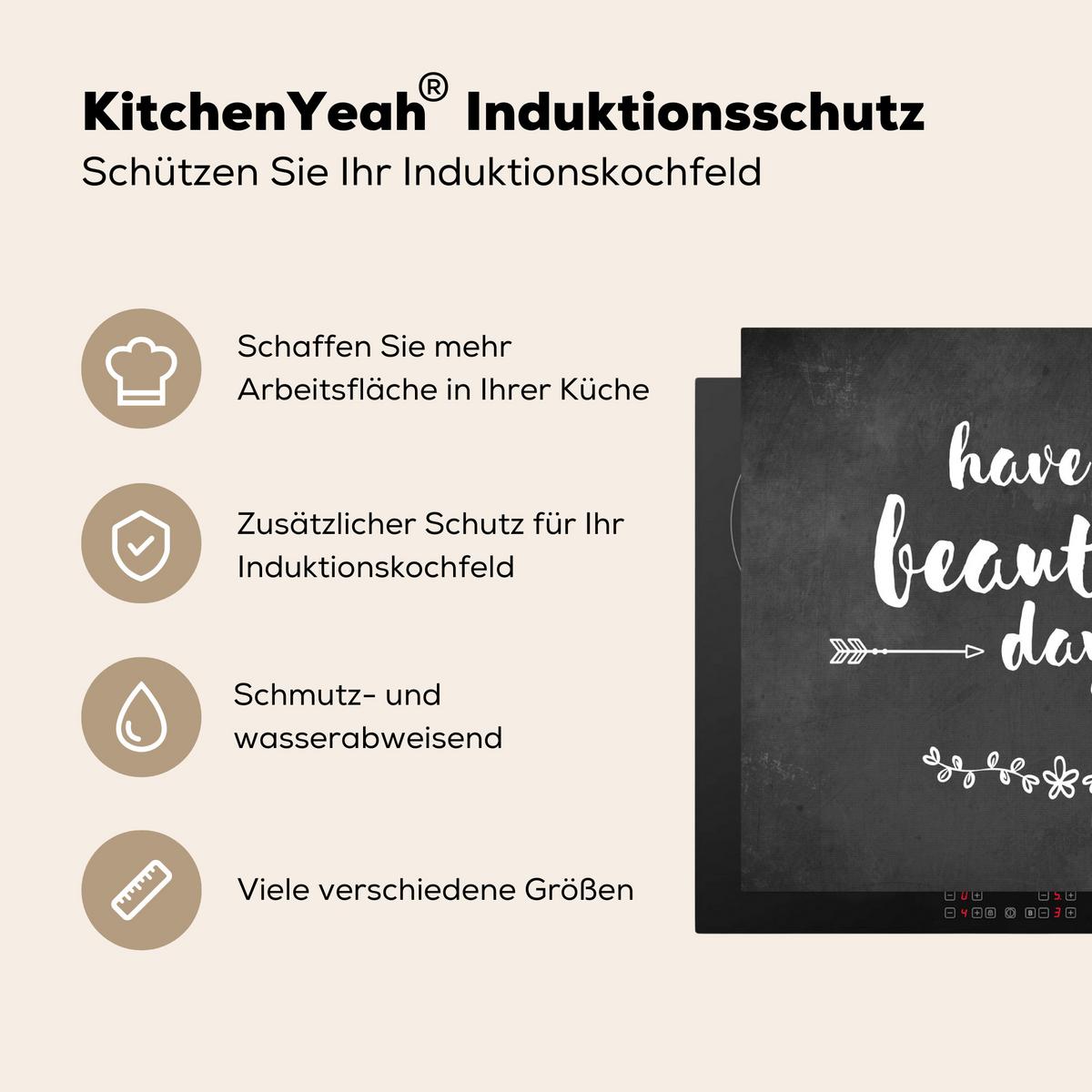 HERDABDECKPLATTE Zitat - Einen schönen Tag - Grau - Weiß Abdeckung Ceranfeld 58.3x51.3 cm - Anthrazit, Kunststoff (58.3/51.3/0.2cm) - MuchoWow