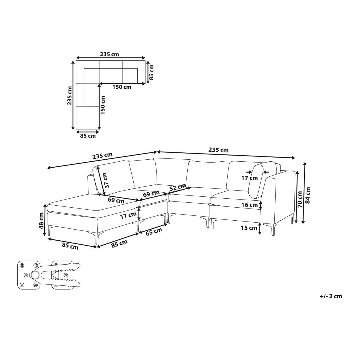 ECKSOFA Modul 4-Sitzer rechtsseitig Grün Samtstoff mit Ottomane Evja - Grün, Textil (235/150cm) - Beliani