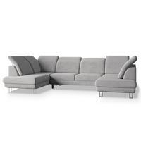 WOHNLANDSCHAFT TERAMO Hellgrau Velours-Stoff mit Schlaffunktion - Silberfarben/Hellgrau, Holz/Textil (316/88/193cm) - MASSENO