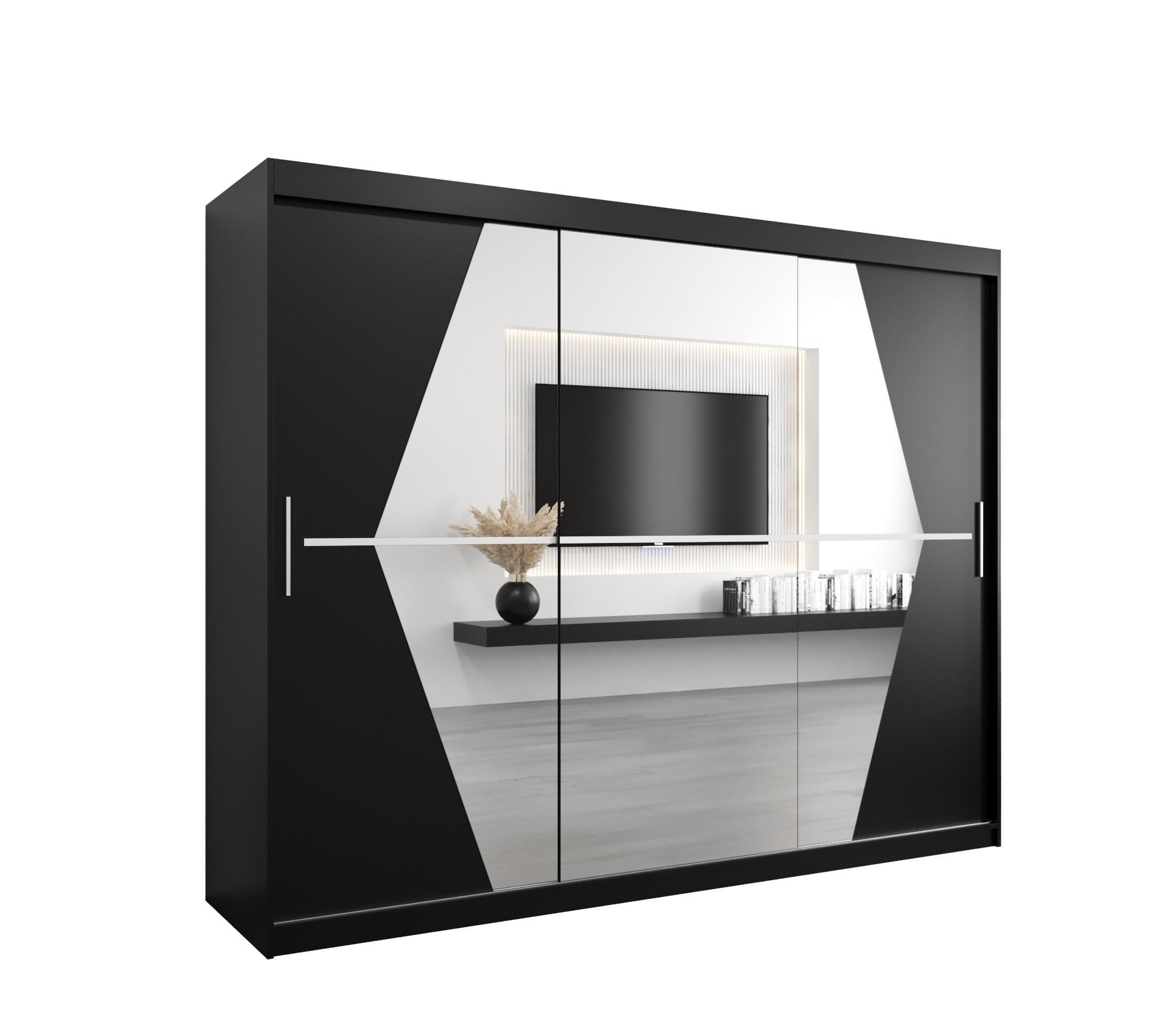 SCHWEBETÜRENSCHRANK 200/250/62 3-türig - Silberfarben/Schwarz, Holz/Kunststoff (250/200/62cm) - MÖBEL KRYSPOL