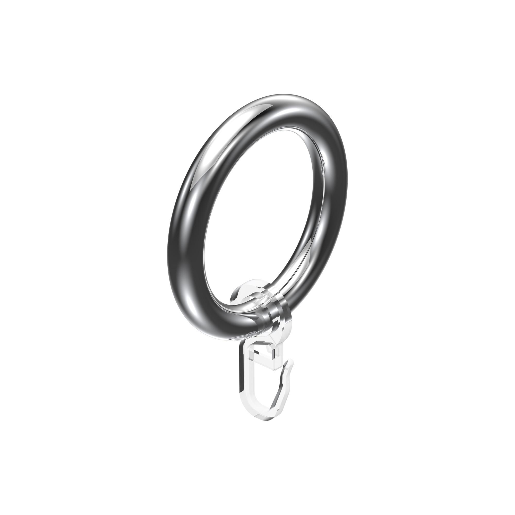 RUNDRINGE MIT FALTENHAKEN FÜR GARDINENSTANGEN 28 mm Ø, Chrom, Packung 10 Stück - Chromfarben, Kunststoff (28cm) - INTERDECO