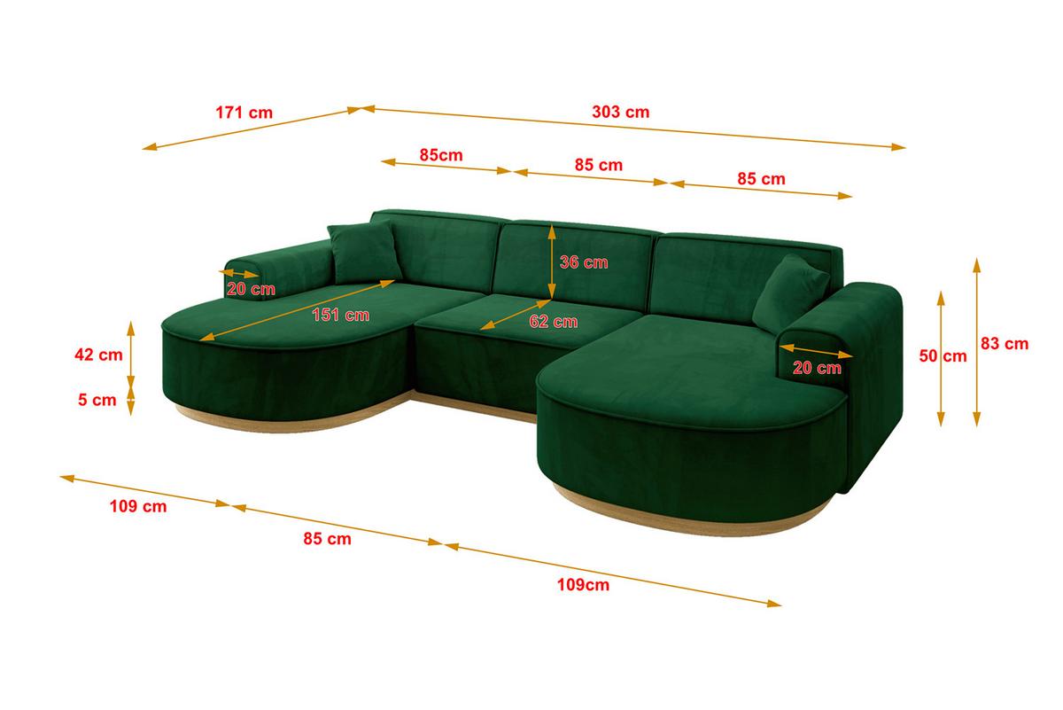 WOHNLANDSCHAFT MARI-U1-v2 - 303x171x83 cm Dunkelgrün Velours - Dunkelgrün, Holzwerkstoff/Textil (303/83/171cm) - ALTDECOR