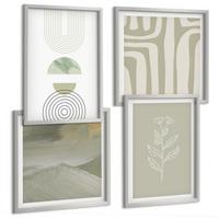 BILDER SET 4er Set - 50x50 cm & 40x60 cm Silberner Rahmen - Geometrische Pflanzenmuster - Silberfarben, Kunststoff (50/50cm) - TULUP