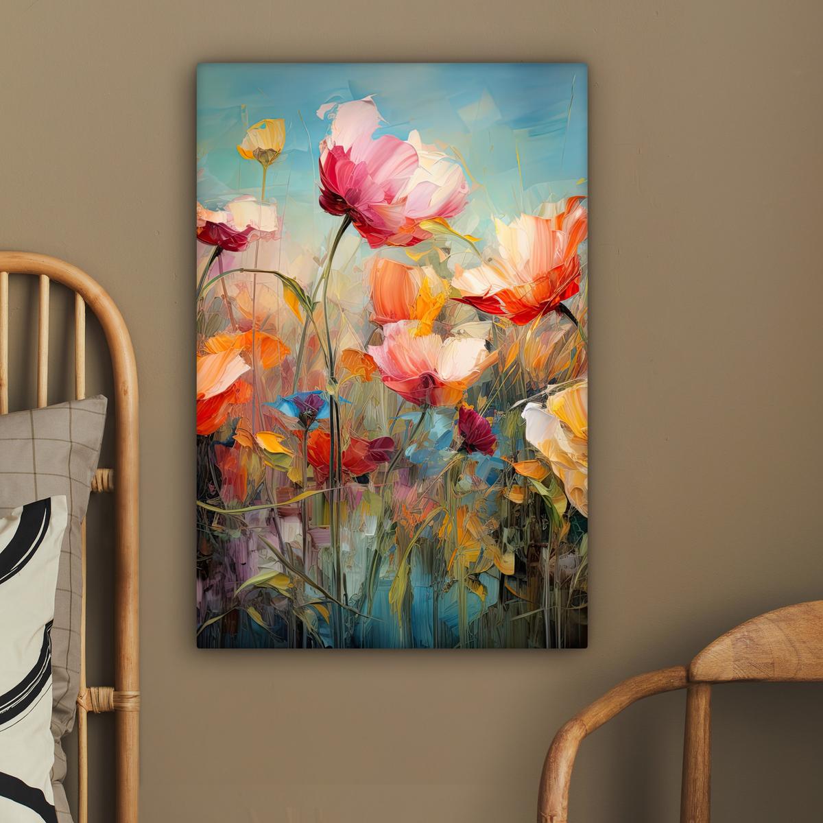 LEINWANDBILD Blumen - Aquarell - Kunst - Botanisch - Natur Wanddeko 40x60 cm - Orange, Textil (40/60cm) - MuchoWow