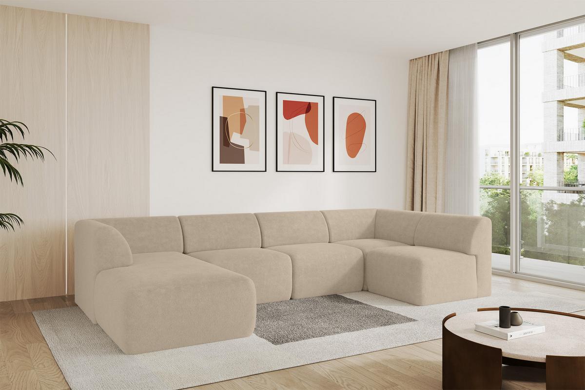 WOHNLANDSCHAFT Ottomane Links MOVO-L 345x180x78 cm Creme Tissu - Klar, Holzwerkstoff/Kunststoff (345/78/180cm) - ALTDECOR