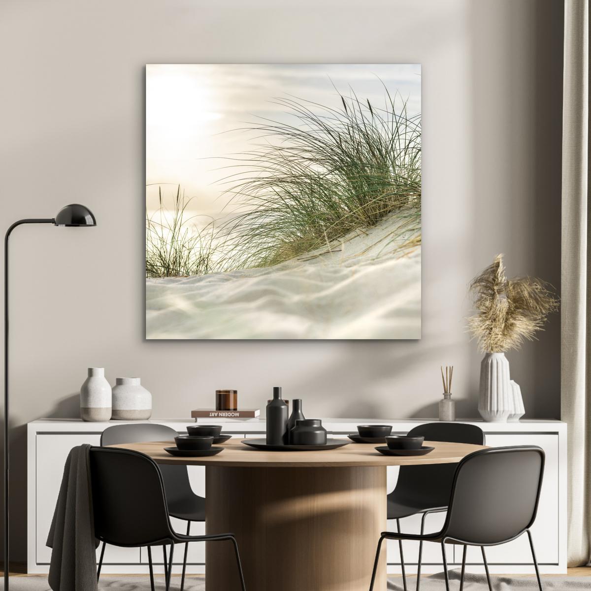 METALLBILD Dünen mit Strandhafer in der Sonne des Nationalparks Schleswig-Holsteinisches Wattenmeer 90x90 cm - Creme, Metall (90/90cm) - MuchoWow