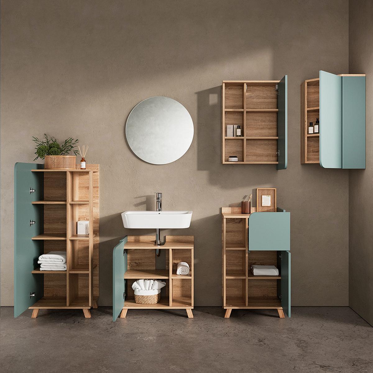 BADMÖBEL-SET Marano Blau-Grau 6 Teile - Blaugrau, Holzwerkstoff (60/65/35cm) - Livinity®