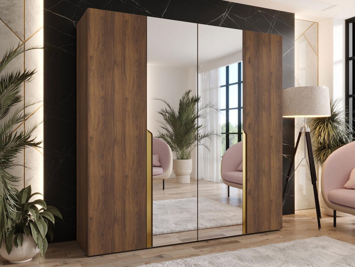 DREHTÜRENSCHRANK Mila II 200 - Goldfarben/Nussbaumfarben, Holzwerkstoff/Kunststoff (200/202/52cm) - MIRJAN24