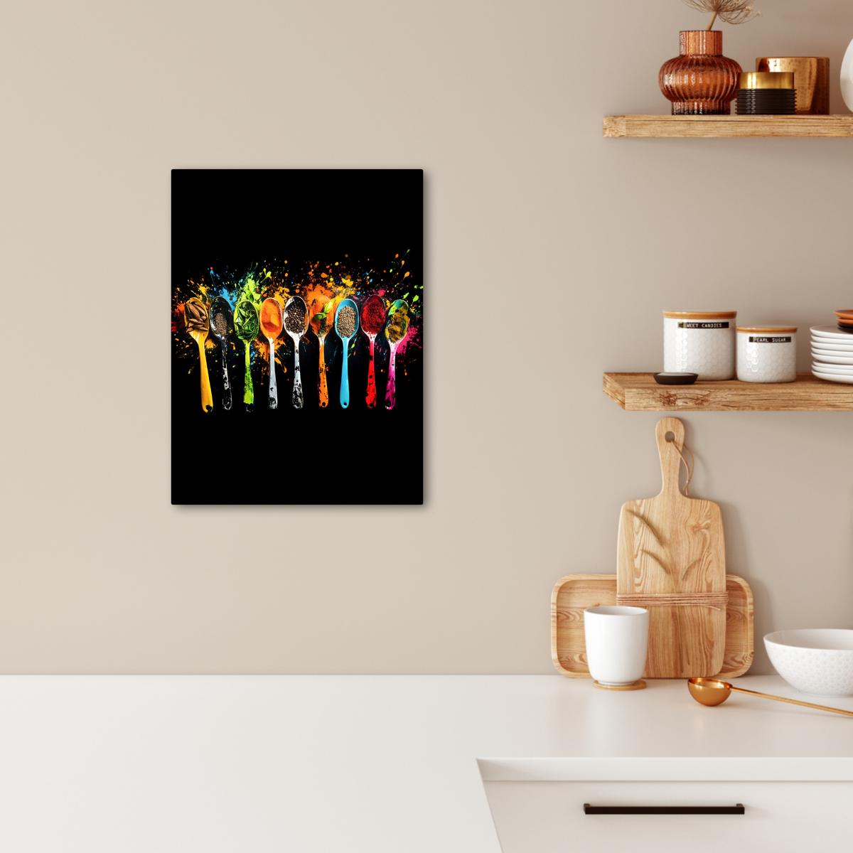 LEINWANDBILD Löffel - Gewürze - Modern - Graffiti - Farbe - Farbenfroh Room Decor 30x40 cm - Multicolor, Textil (30/40cm) - MuchoWow