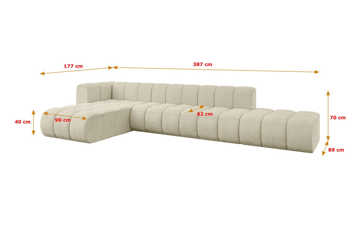ECKSOFA modulares Sofa Zuvon-L2 - 387x177x70 cm Beige - Beige, Holzwerkstoff/Textil (387/177cm) - ALTDECOR