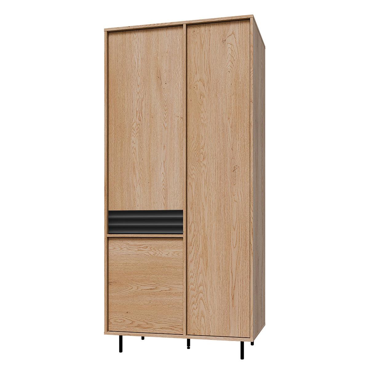 KLEIDERSCHRANK 3 Türen Astra Holz und Schwarz - Braun, Holzwerkstoff (90/195/52cm) - Petits-meubles