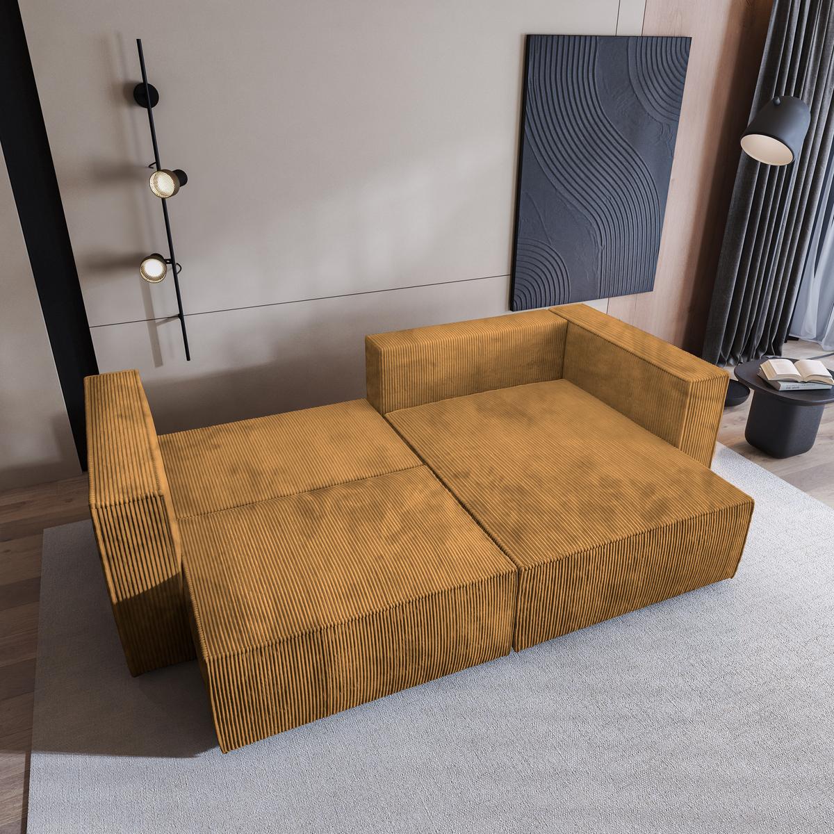 ECKSOFA NERIO P Gelb Kordstoff mit Schlaffunktion - Gelb/Grau, Holz/Kunststoff (245/148cm) - MASSENO