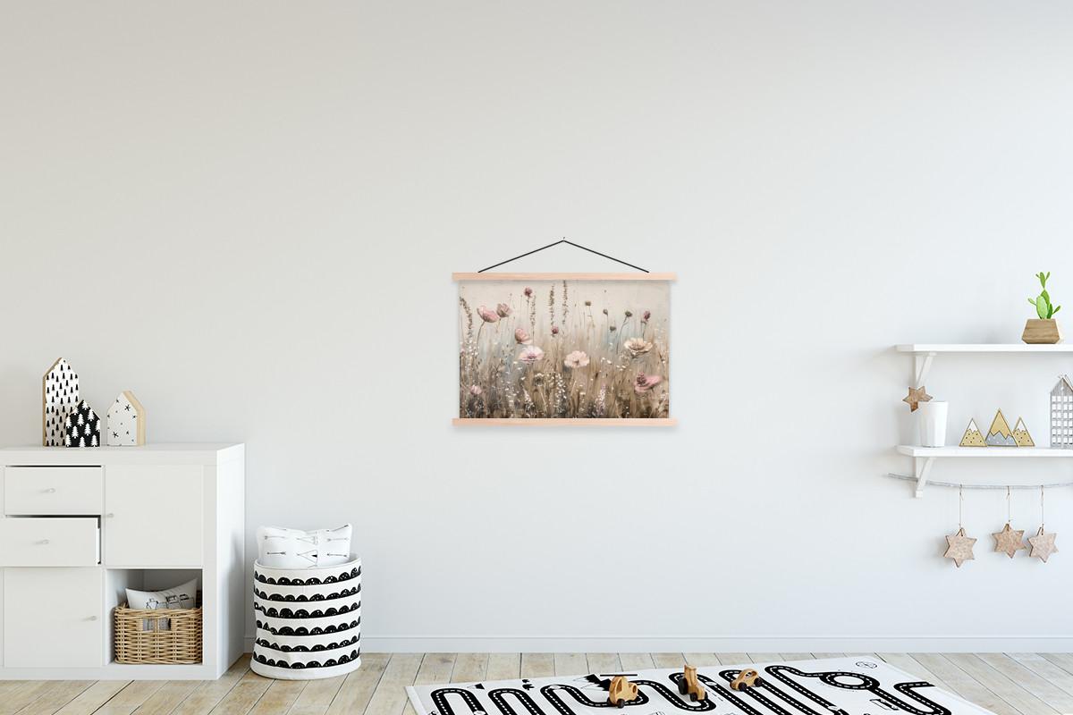 POSTER MIT MAGNETLEISTEN Blumen - Rosa - Modern - Beige Wandbilder 60x40 cm - Beige, Textil (60/40/0.15cm) - MuchoWow