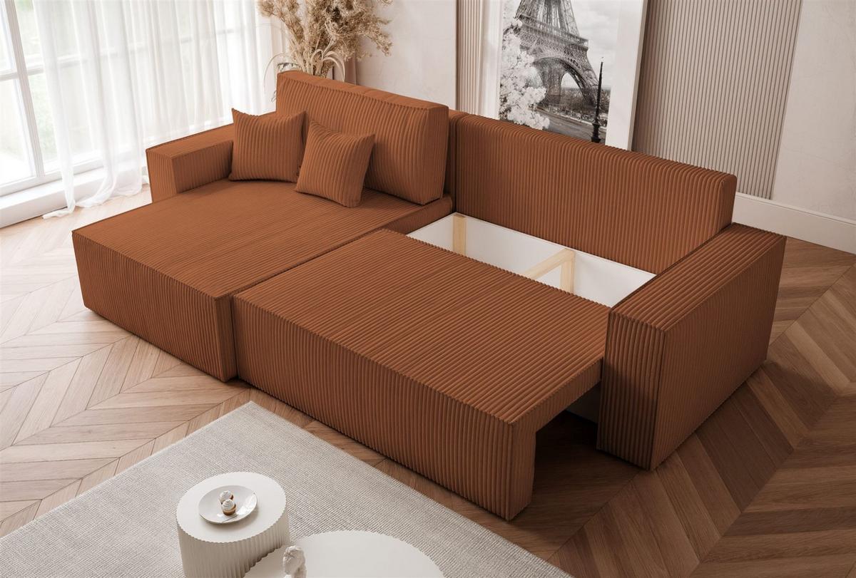 ECKSOFA Adara Max Mit Schlaffunktion - Hellbraun, Holzwerkstoff/Textil (276/145cm) - Fun Möbel