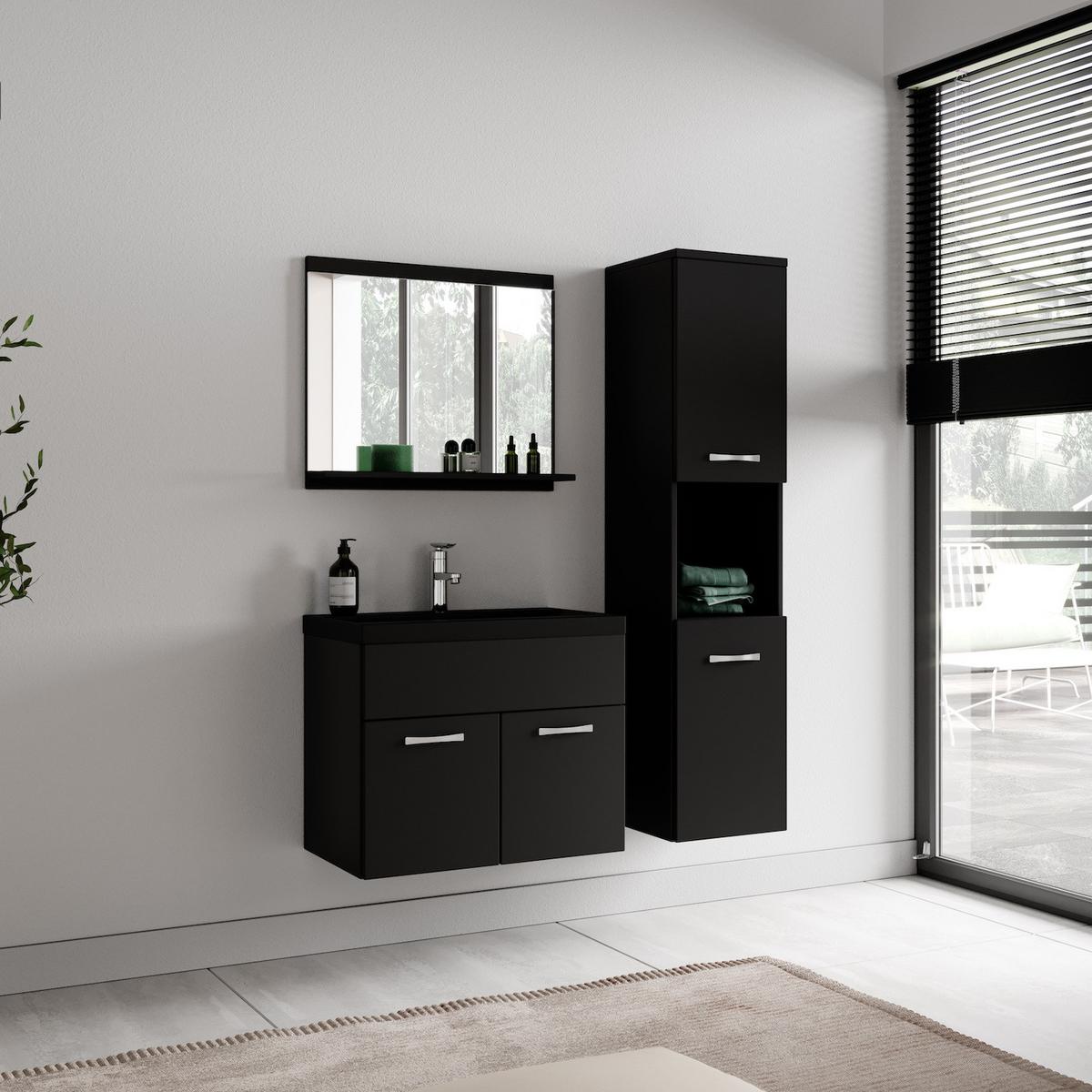 BADMÖBEL-SET Montreal 4 Teile Schwarz Matt - Schwarze Waschbecken - 60 x 35 x 51 cm - Schwarz, Holz (60/51/35cm) - Badplaats