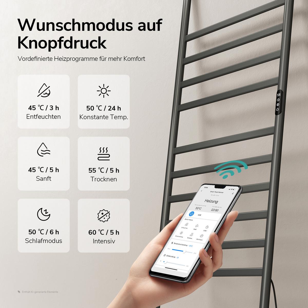 HANDTUCHHEIZKÖRPER elektrischer Tragbare Anthrazit 385 W 55/160/3,2 cm - Anthrazit, Metall (55/160/3.2cm) - EMKE