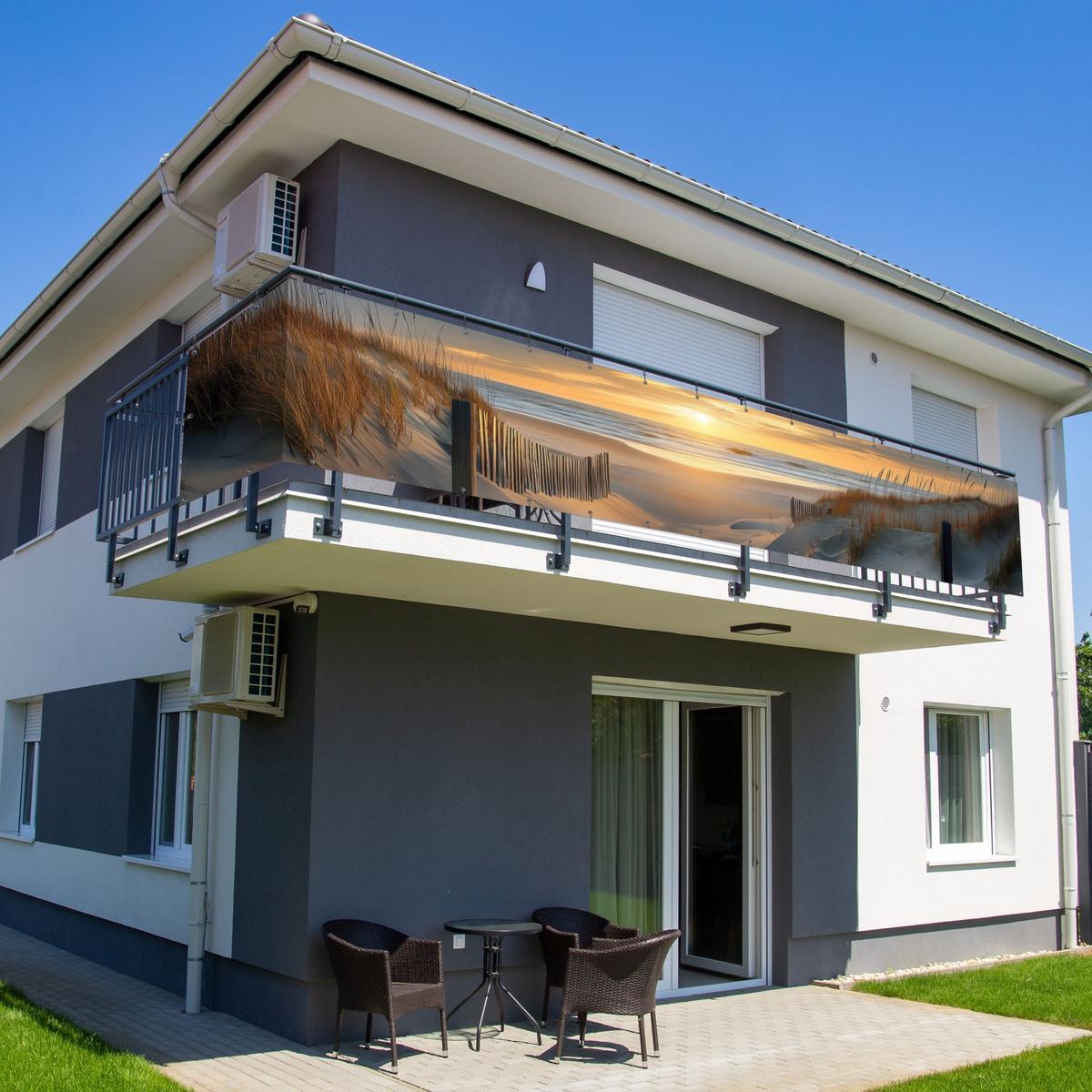 BALKON-SICHTSCHUTZ Strand - Dünen - Sonnenuntergang Groß 500x90 cm - Sandfarben, Kunststoff (500/90cm) - MuchoWow