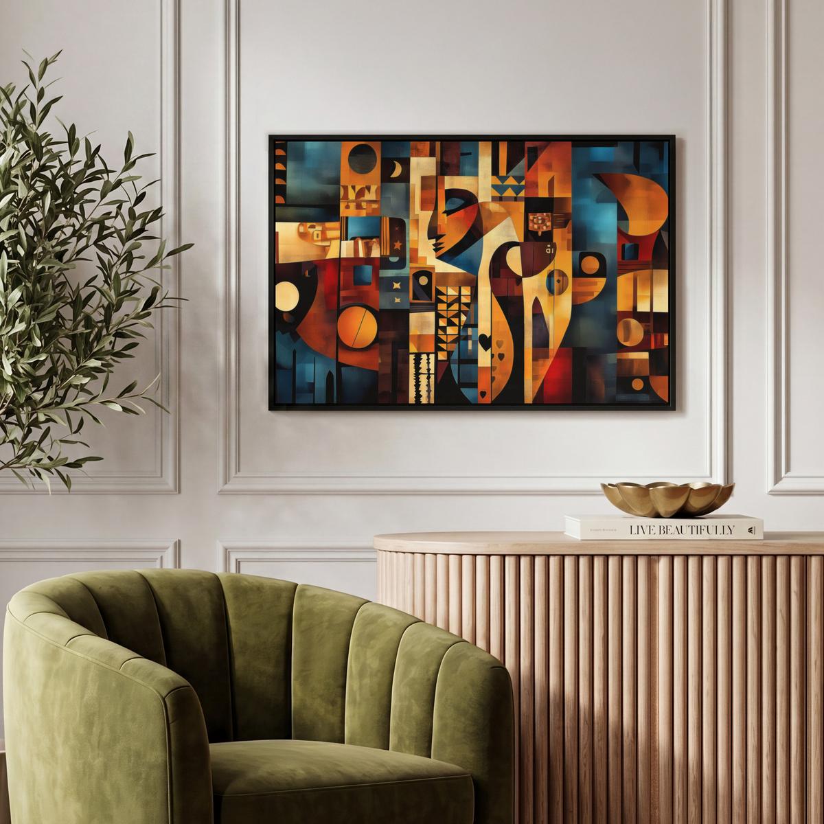 LEINWAND Bilder mit Rahmen - Figuren - Abstrakt - Symbole - 60x40 - Terracotta, Textil (60/40cm) - MuchoWow