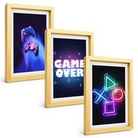 BILDER SET 3er Set - 20x30 cm Goldrahmen - Game Over Gamepads - Goldfarben, Kunststoff (20/30cm) - TULUP
