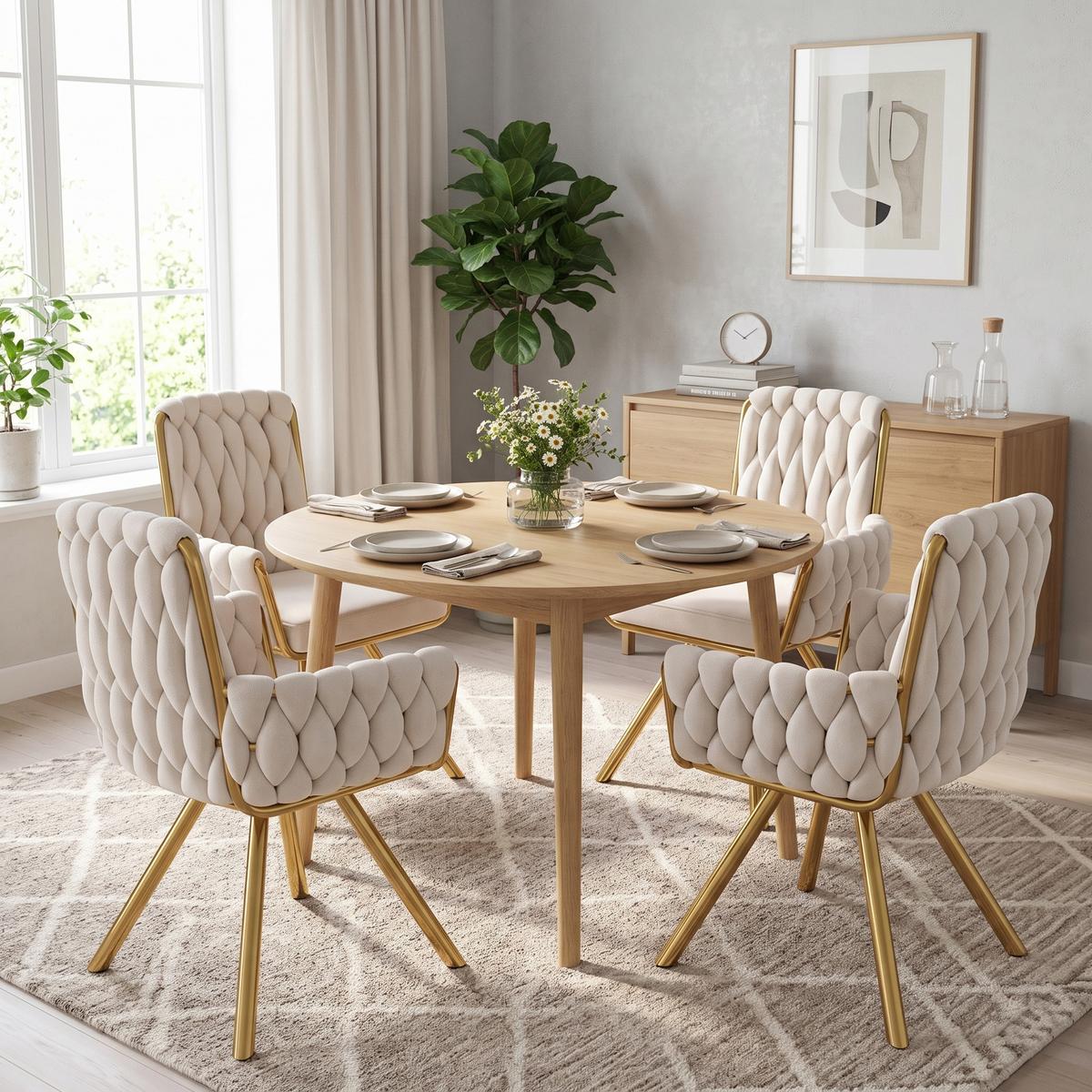 ESSZIMMERSTUHL 2er set samt gepolstert drehbar metallgestell mit armlehnen - Beige, Textil (63/87/55cm) - Urban Meuble