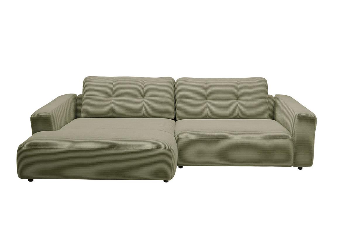 ECKSOFA MIKA Grün Cord - Schwarz/Olivgrün, Kunststoff/Textil (276/167cm) - KAWOLA