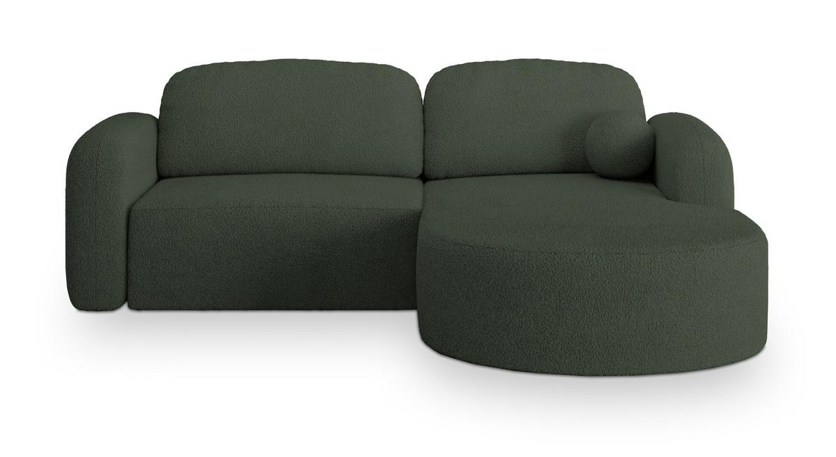 ECKSOFA AMILIA R-S Grün Boucle-Stoff mit Schlaffunktion - Grün, Holz (263/174cm) - MASSENO