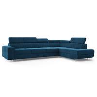 ECKSOFA HESTION Blau Velours-Stoff mit Schlaffunktion - Blau, Holz (332/190cm) - MASSENO