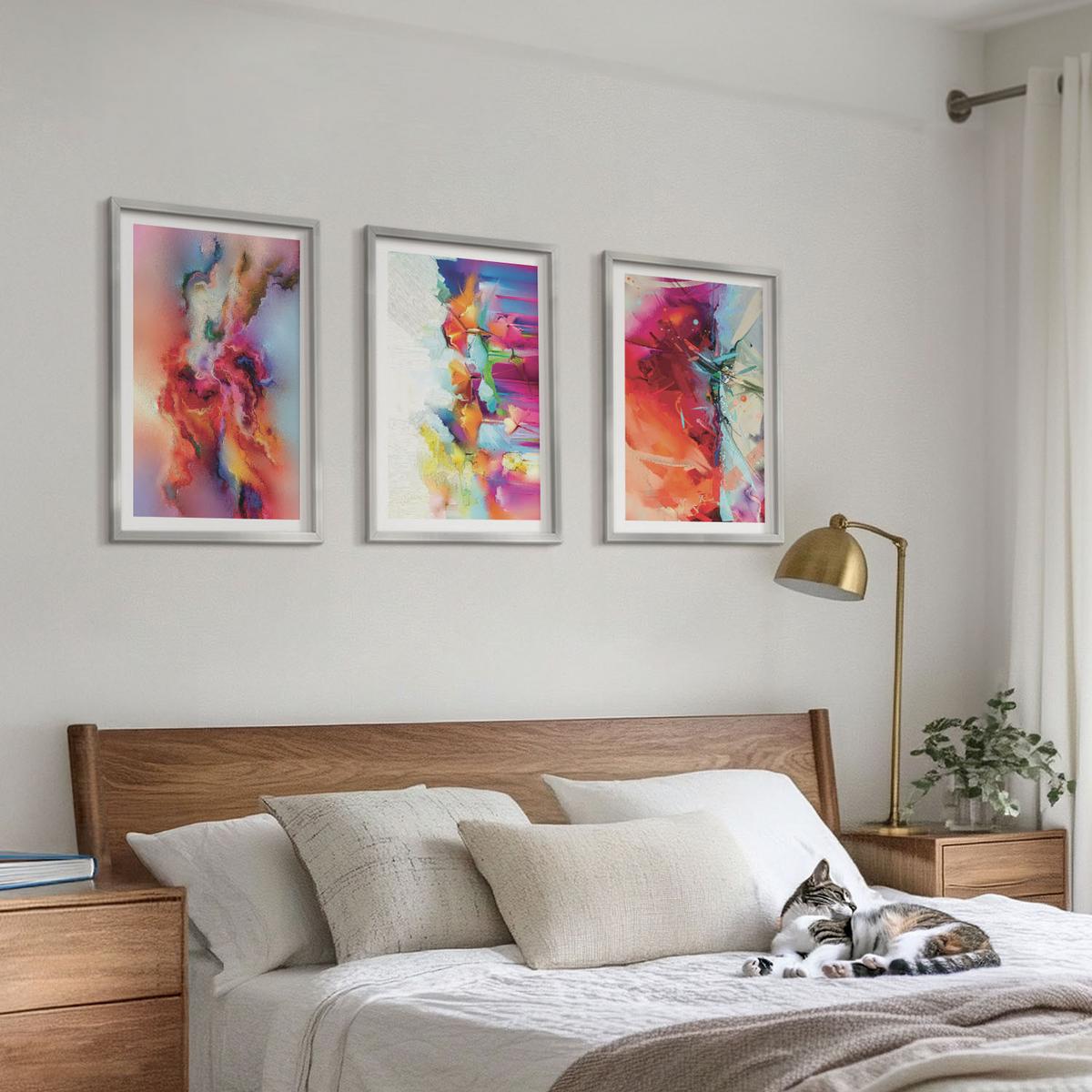 BILDER SET 3er Set - 40x60 cm Silberner Rahmen - Farbenfrohe Abstraktionen der Form - Silberfarben, Kunststoff (40/60cm) - TULUP