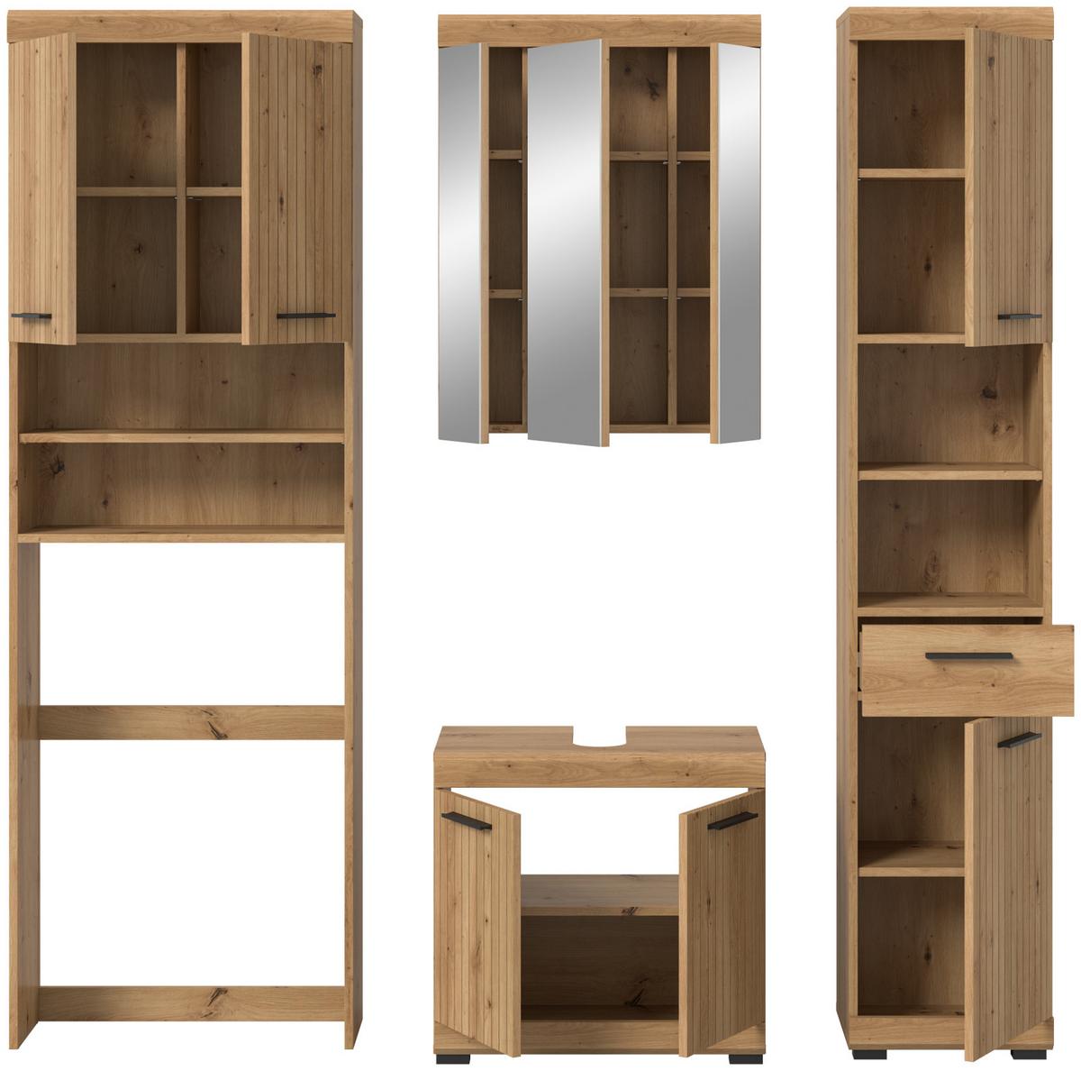 BADMÖBEL-SET 4-teilig Eiche Artisan 190 x 191 cm, Komplettset mit viel Stauraum - Schwarz/Eiche Artisan, Glas/Holzwerkstoff (190/191/34cm) - Inn.Furn