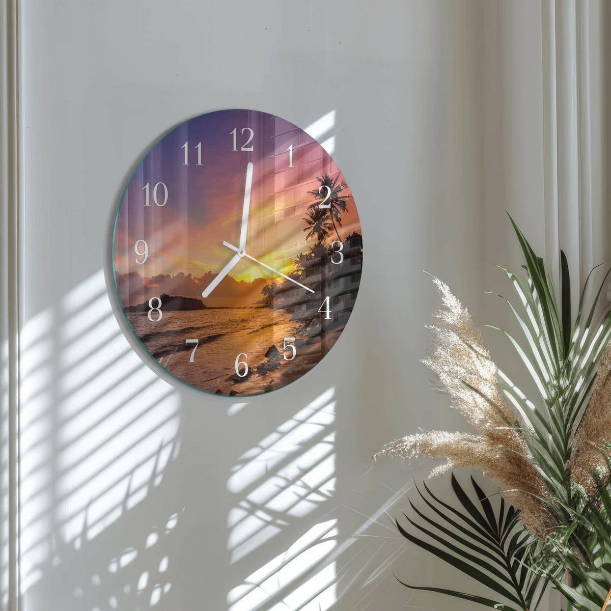WANDUHR aus Glas Ø30 cm - Sonnenuntergang - Multicolor, Glas (30/30/0.4cm) - TULUP