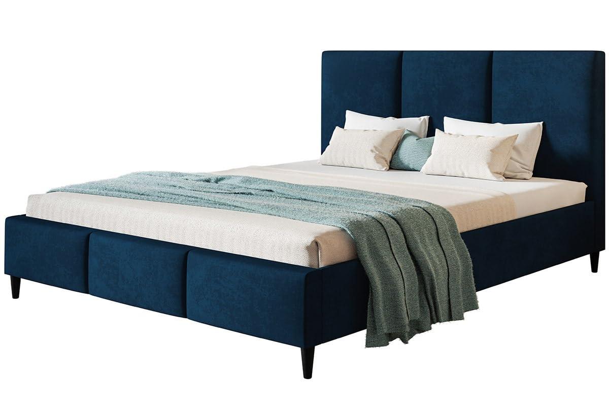 POLSTERBETT LUX Siena mit Kopfteil, 180 x 200 cm, Doppelbett mit Lattenrost aus Holz, Velourstoff Dunkelblau, Füße in Farbe: Schwarz - Dunkelblau, Holz/Textil (180/200cm) - Alpi-Möbel