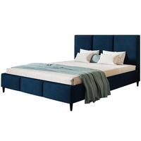 POLSTERBETT LUX Siena mit Kopfteil, 180 x 200 cm, Doppelbett mit Lattenrost aus Holz, Velourstoff Dunkelblau, Füße in Farbe: Schwarz - Dunkelblau, Holz/Textil (180/200cm) - Alpi-Möbel