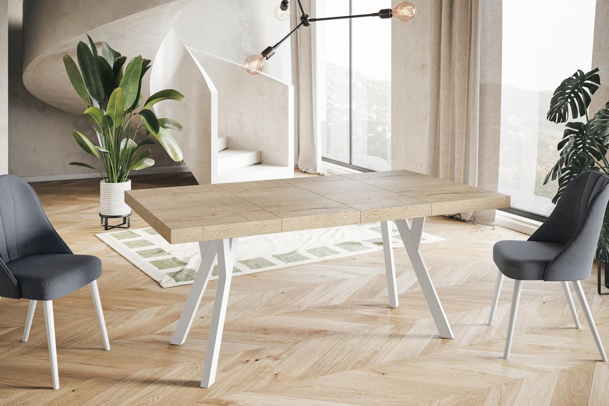 QUADRATISCHER Esstisch ausziehbar – Moderner Wohnzimmertisch und Küchentisch – Tisch mit Holzbeinen, Durchmesser 120 - 220 cm - Farbe Halifax - Braun/Weiß, Holzwerkstoff (120/120/77cm) - Alpi-Möbel
