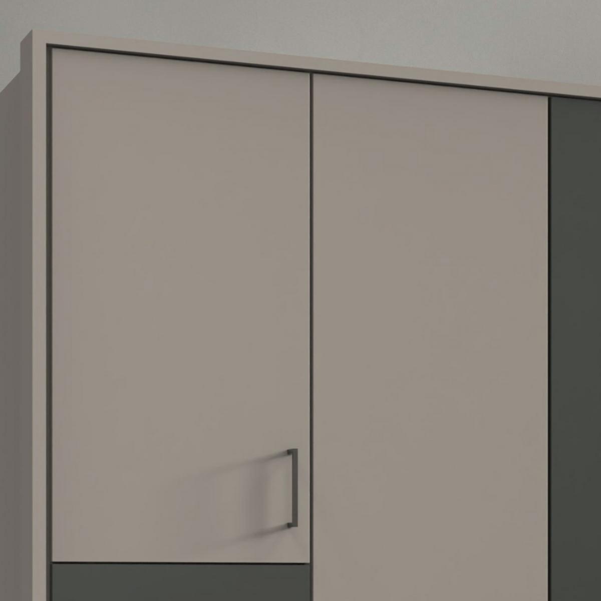 DREHTÜRENSCHRANK B273/H210/T58 cm, Sandgrau mit Absetzungen in Grafit, Kleiderschrank m.Passepartout&2Spiegeltüren&Schubkästen, Griffe schwarz / 22579 - Sandfarben/Schwarz, Holzwerkstoff/Kunststoff (273/210/58cm) - luma-home
