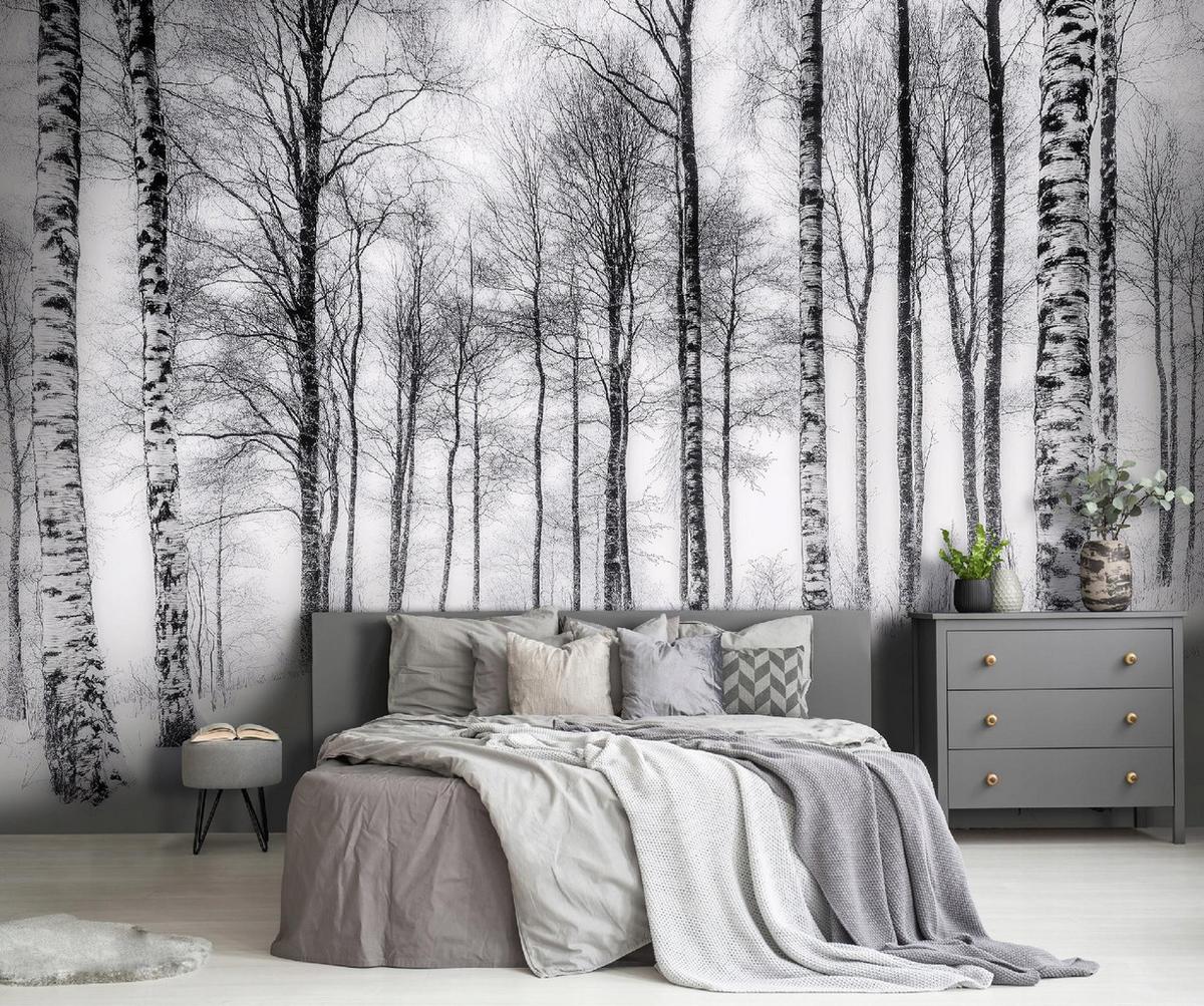 FOTOTAPETE 3D Effekt Birken Wald Bäume Tapete Wohnzimmer 200x140 - Multicolor, Papier (200/140cm) - Wallarena