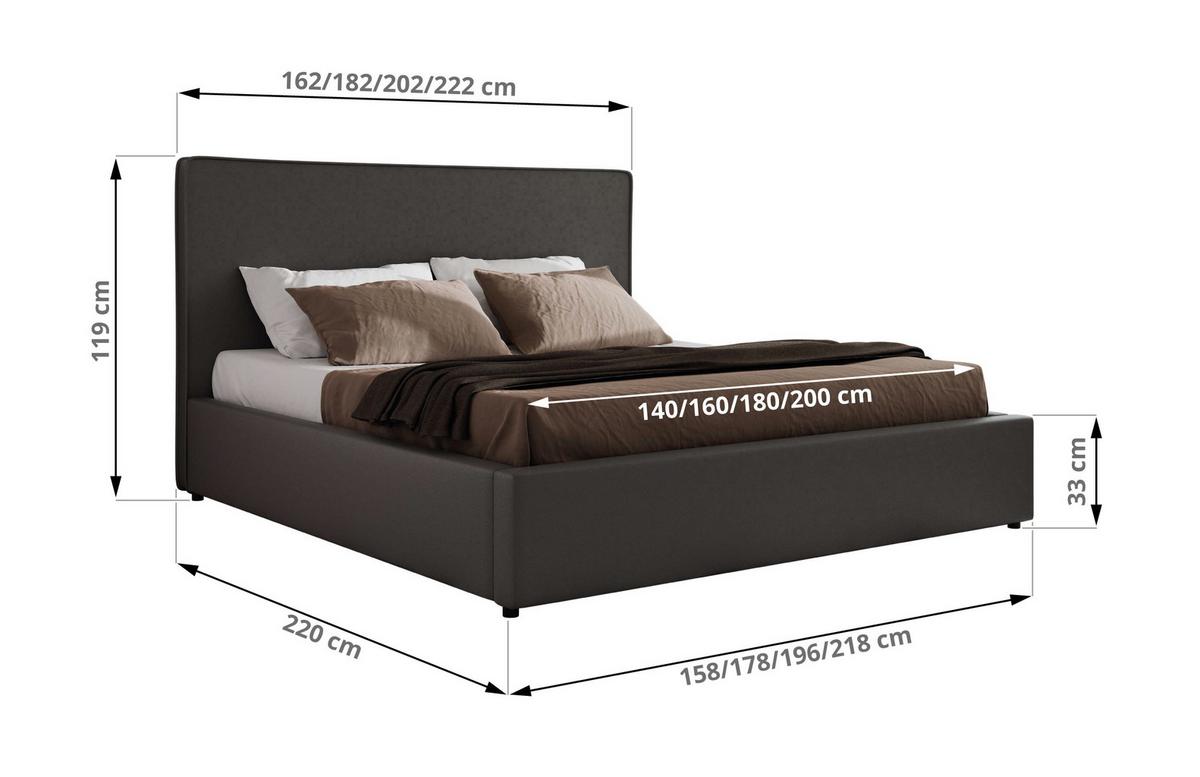 POLSTERBETT CORIVO CLASSIC 180/200 - Grau Kunstleder - Multipocket-Matratze - Grau, Textil (180/200cm) - MKS