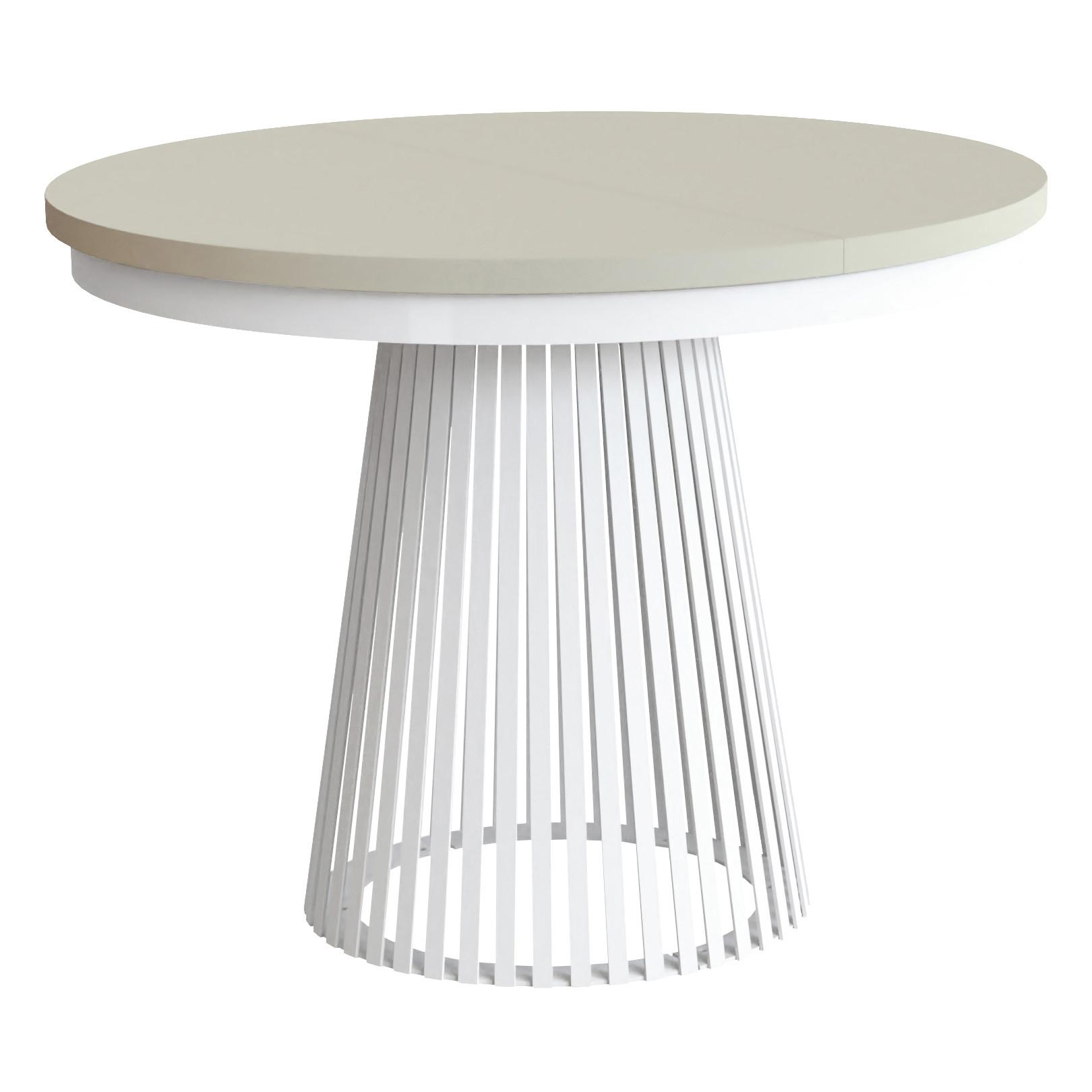 ESSTISCH Lumi, Runder, ausziehbar auf 180 cm, mit Metallbeinen, Weiß+Kaschmir - Kaschmir/Weiß, Holzwerkstoff/Metall (100/100/77cm) - Beautysofa